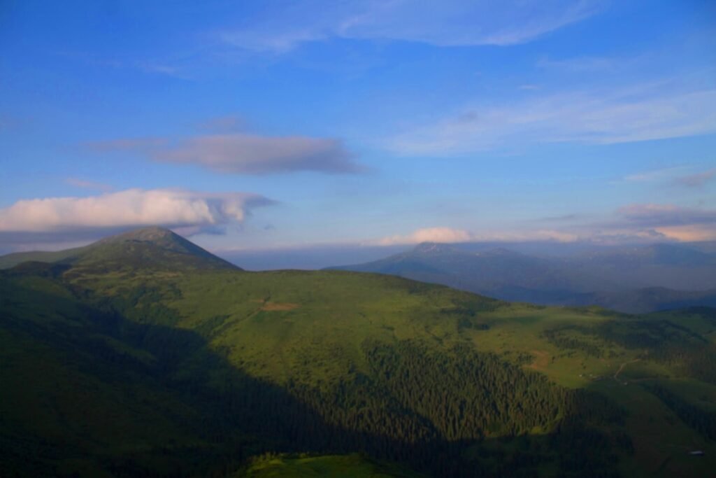 a landscape with hills and trees
